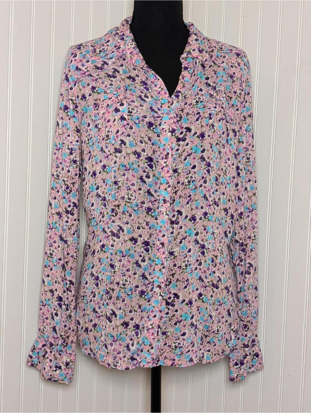 Cowgirl Up Floral Button-Up Shirt, Size Large